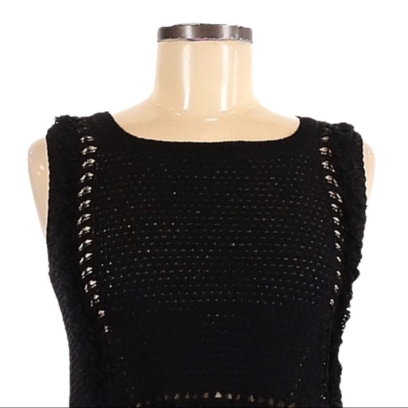 Pepin Anthropologie Open Knit Fringe Sleeveless Black Boho Sweater Size XS - Picture 3 of 9